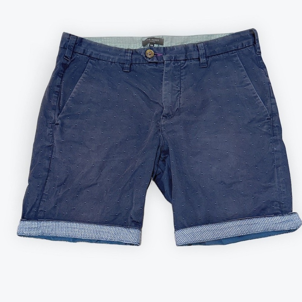 Ted Baker London‎ Mens Navy Blue Micro Dot Chino Shorts Size 32R Stretch Cotton